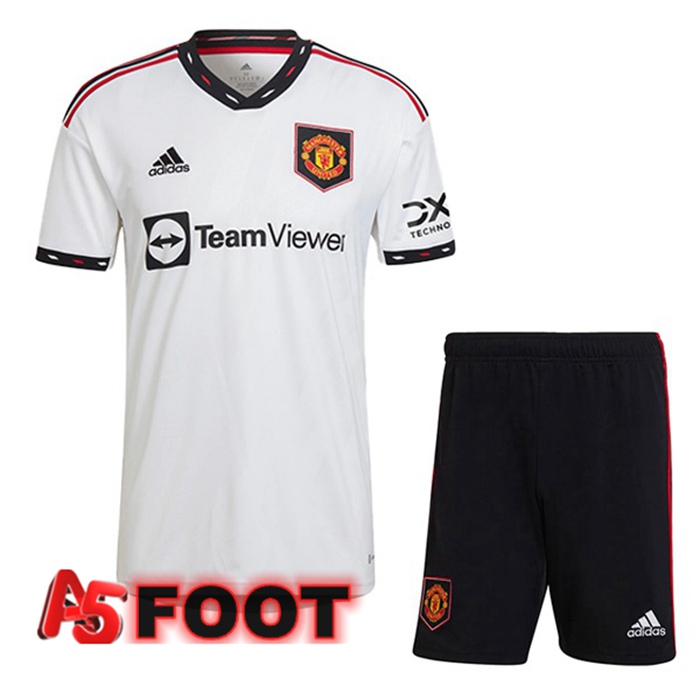 Maillot de Foot Manchester United Enfant Exterieur Blanc 2022/2023