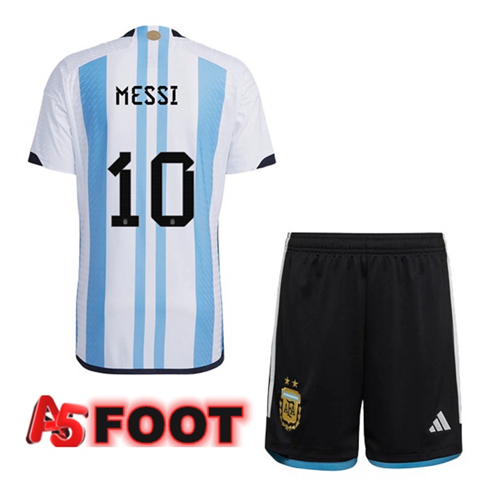 Maillot Argentine (MESSI 10) Enfant Domicile Bleu Blanc Coupe du monde 2022