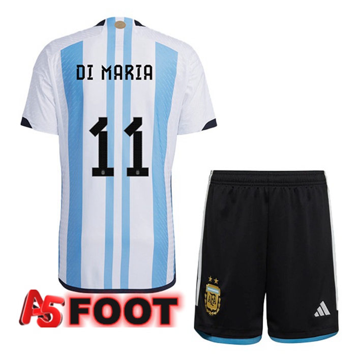 Maillot Argentine (DI MARIA 11) Enfant Domicile Bleu Blanc Coupe du monde 2022