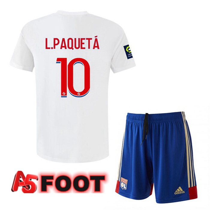 Maillot de Foot Lyon OL (L.PAQUETÁ 10) Enfant Domicile Blanc 2022/2023