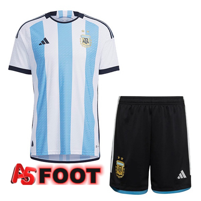 Maillot Argentine Enfant Domicile Bleu Blanc Coupe du monde 2022