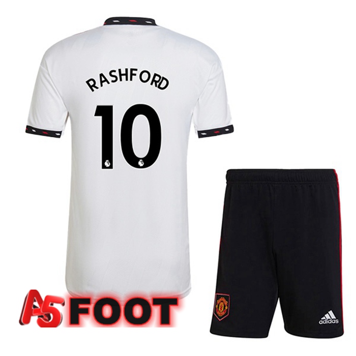 Maillot de Foot Manchester United (RASHFORD 10) Enfant Exterieur Blanc 2022/2023