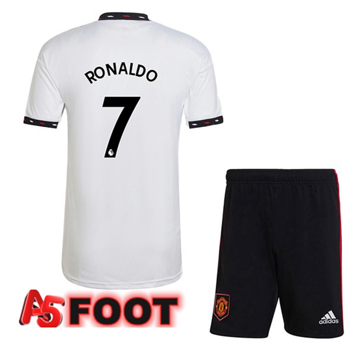 Maillot de Foot Manchester United (RONALDO 7) Enfant Exterieur Blanc 2022/2023