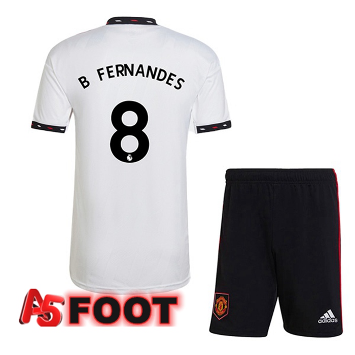 Maillot de Foot Manchester United (B. FERNANDES 8) Enfant Exterieur Blanc 2022/2023