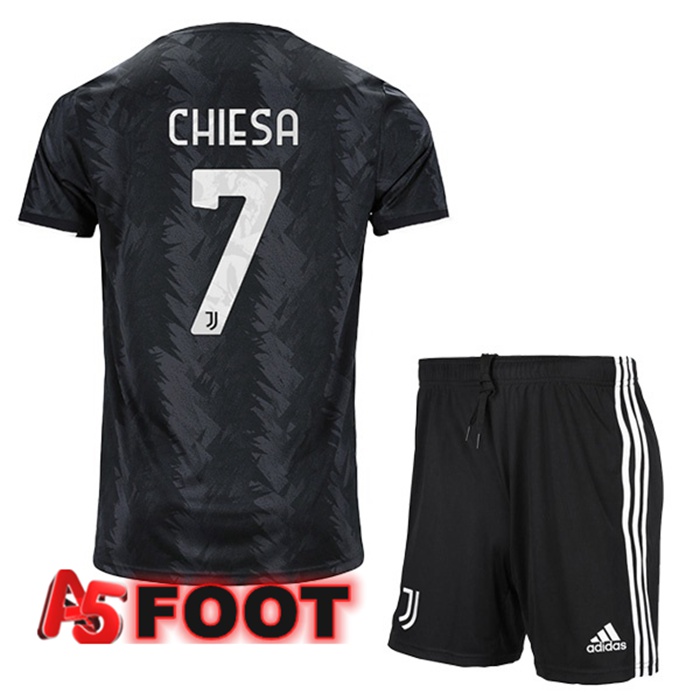 Maillot de Foot Juventus (CHIESA 7) Enfant Exterieur Noir 2022/2023