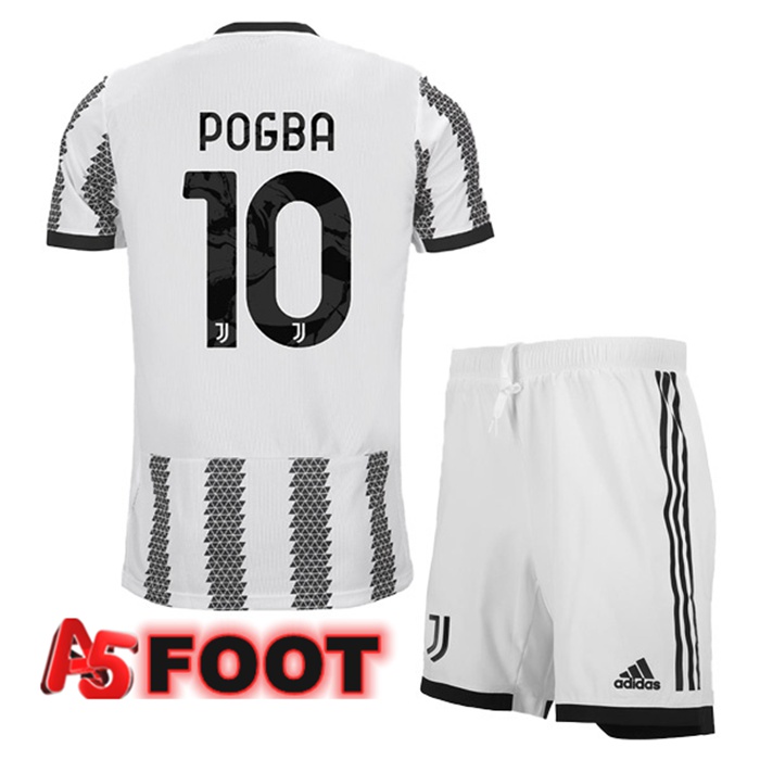 Maillot de Foot Juventus (POGBA 10) Enfant Domicile Blanc Noir 2022/2023