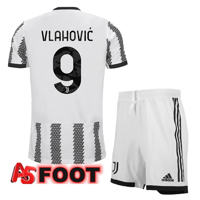 Maillot de Foot Juventus (VLAHOVIĆ 9) Enfant Domicile Blanc Noir 2022/2023