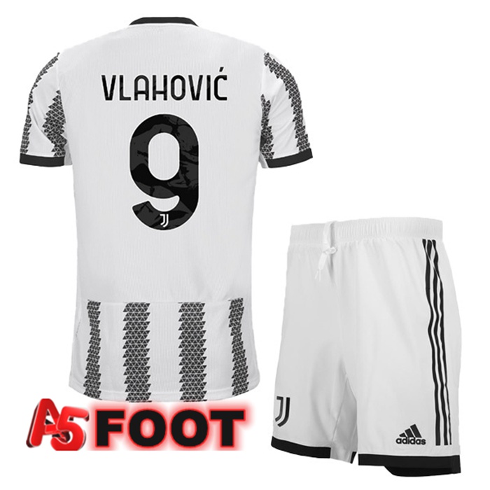 Maillot de Foot Juventus (VLAHOVIĆ 9) Enfant Domicile Blanc Noir 2022/2023