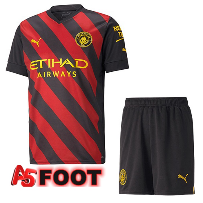 Maillot de Foot Manchester City Enfant Exterieur Rouge Noir 2022/2023