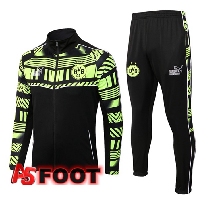 Ensemble Veste Survetement de Foot Dortmund BVB Noir Vert 2022/2023