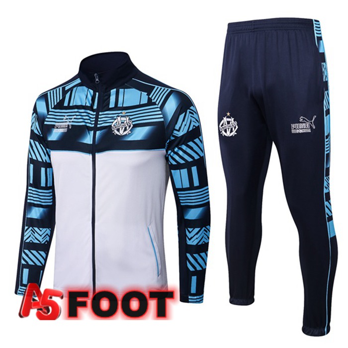 Ensemble Veste Survetement de Foot Marseille OM Blanc Bleu 2022/2023