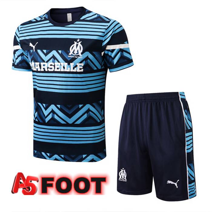 Ensemble Training T-Shirts Marseille + Shorts Bleu Royal 2022/2023