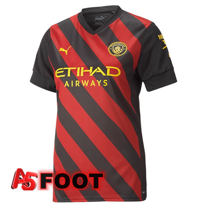 Maillot de Foot Manchester City Femme Exterieur Rouge Noir 2022/2023