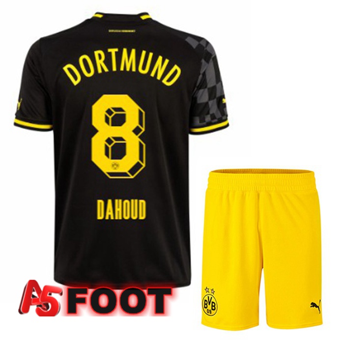 Maillot de Foot Dortmund BVB (Dahoud 8) Enfant Exterieur Noir 2022/2023