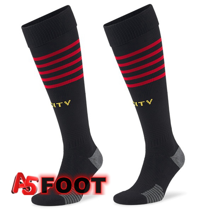 Chaussettes De Foot Manchester City Exterieur Rouge Noir 2022/2023