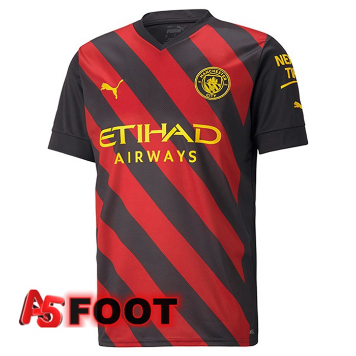 Maillot de Foot Manchester City Exterieur Rouge Noir 2022/2023