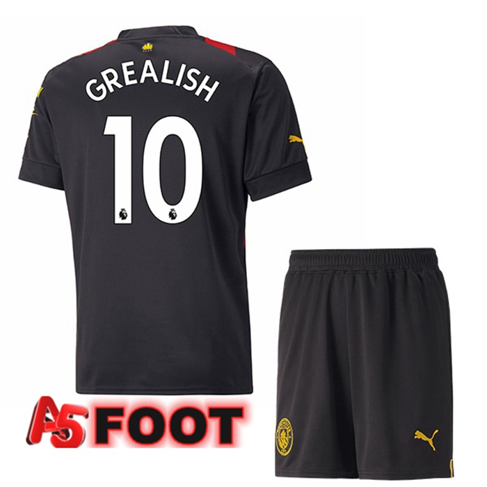 Maillot de Foot Manchester City (Jack Grealish 10) Enfant Exterieur Rouge Noir 2022/2023