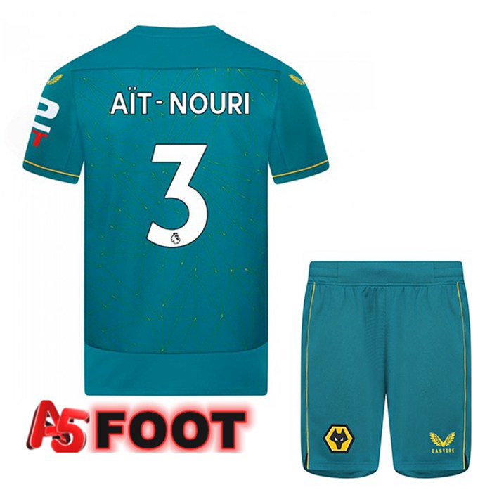 Maillot de Foot Wolves (AIT-NOURI 3) Enfant Exterieur Bleu 2022/2023