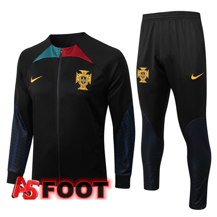 Ensemble Veste Survetement de Foot Portugal Noir 2022/2023