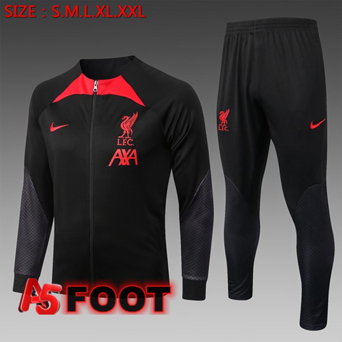 Ensemble Veste Survetement de Foot FC Liverpool Enfant Noir 2022/2023