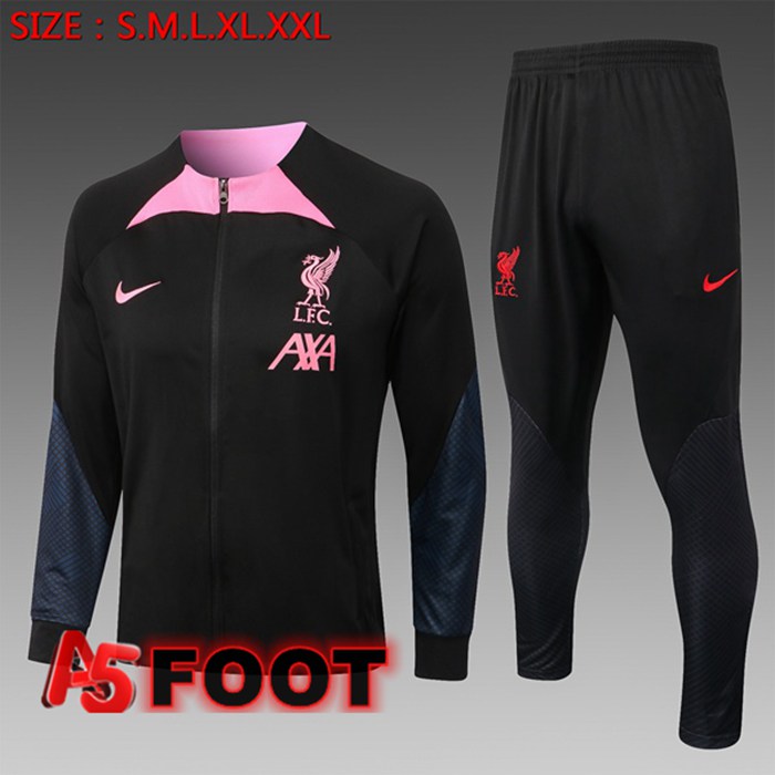 Ensemble Veste Survetement de Foot FC Liverpool Enfant Noir 2022/2023