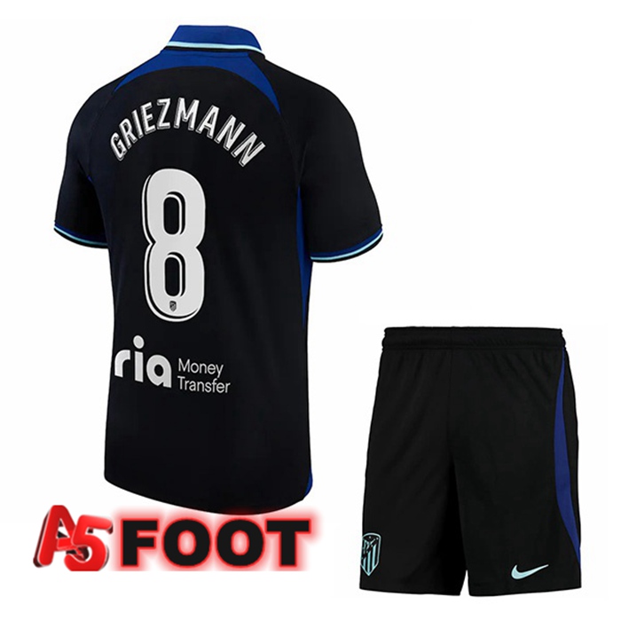 Maillot de Foot Atletico Madrid (Griezmann 8) Enfant Exterieur Noir 2022/2023