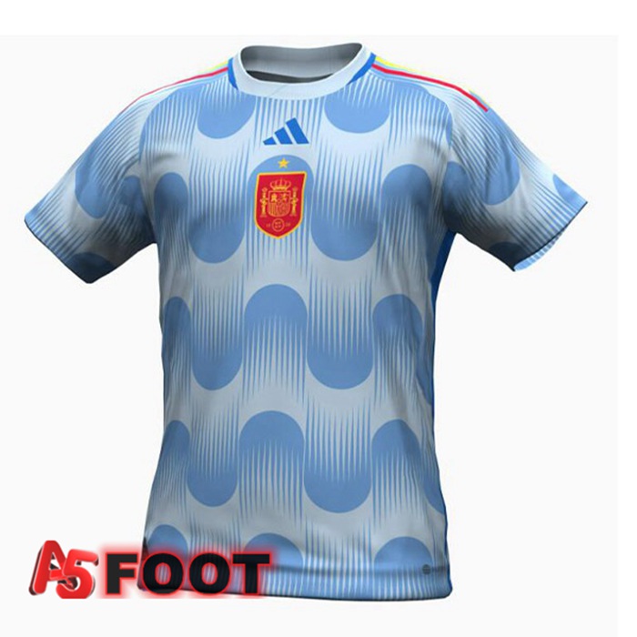 Maillot Foot Equipe de Espagne Exterieur Bleu Blanc Coupe du monde Version Fuite 2022