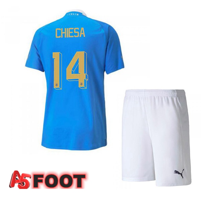 Maillot Foot Equipe de Italie（Chiesa 14）Enfant Domicile Bleu 2022/2023