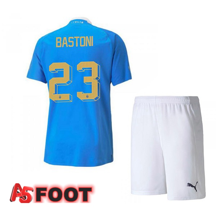 Maillot Foot Equipe de Italie（Bastoni 23）Enfant Domicile Bleu 2022/2023