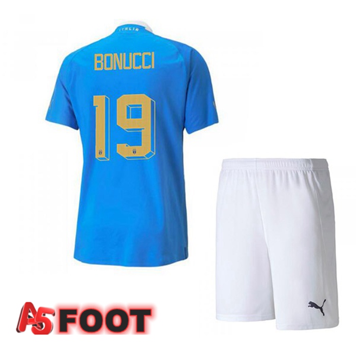 Maillot Foot Equipe de Italie（Bonucci 19）Enfant Domicile Bleu 2022/2023
