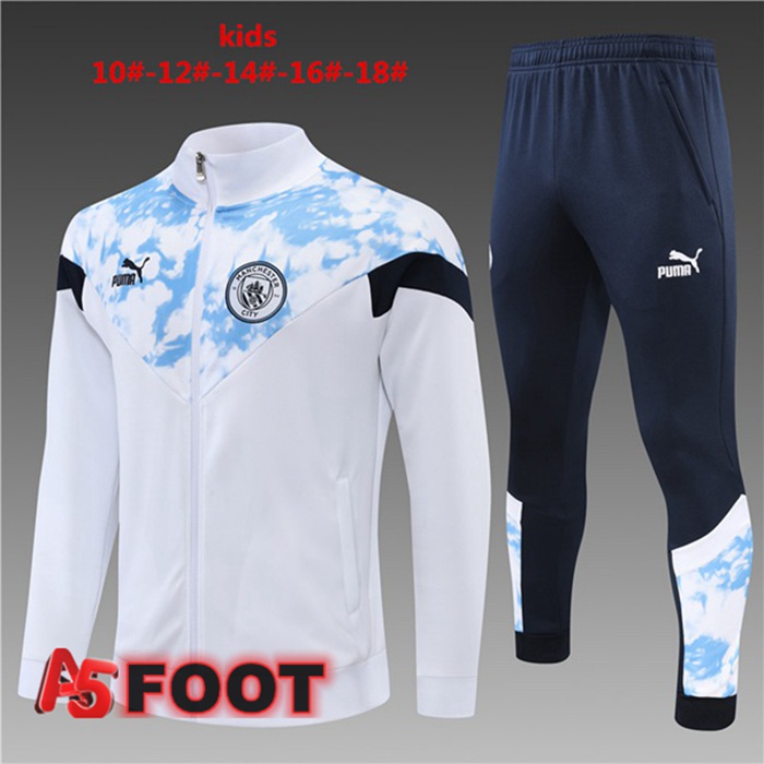 Ensemble Veste Survetement de Foot Manchester City Enfant Blanc 2022/2023