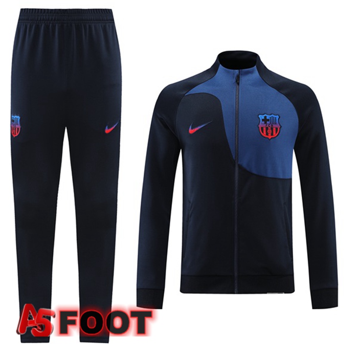 Ensemble Veste Survetement de Foot FC Barcelone Noir Bleu 2022/2023