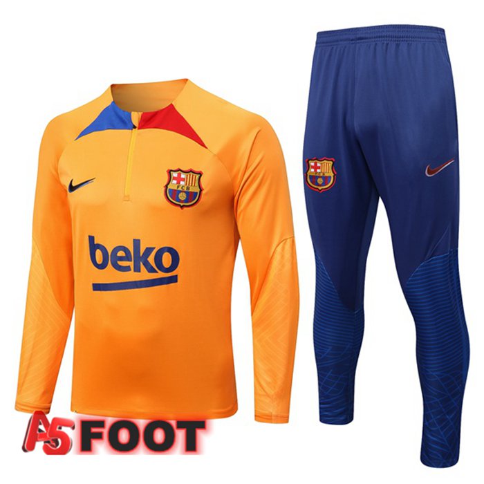 Ensemble Survetement de Foot FC Barcelone Orange 2022/2023