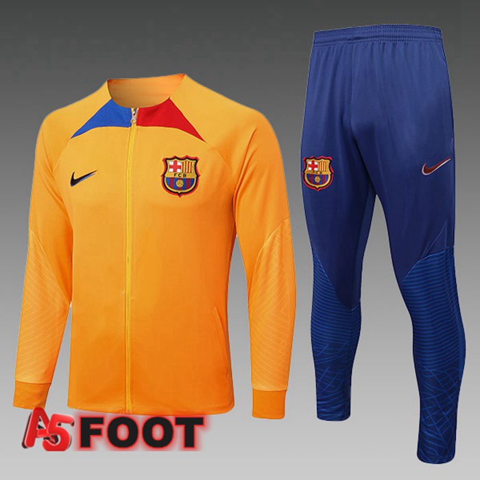 Ensemble Veste Survetement de Foot FC Barcelone Enfant Orange 2022/2023