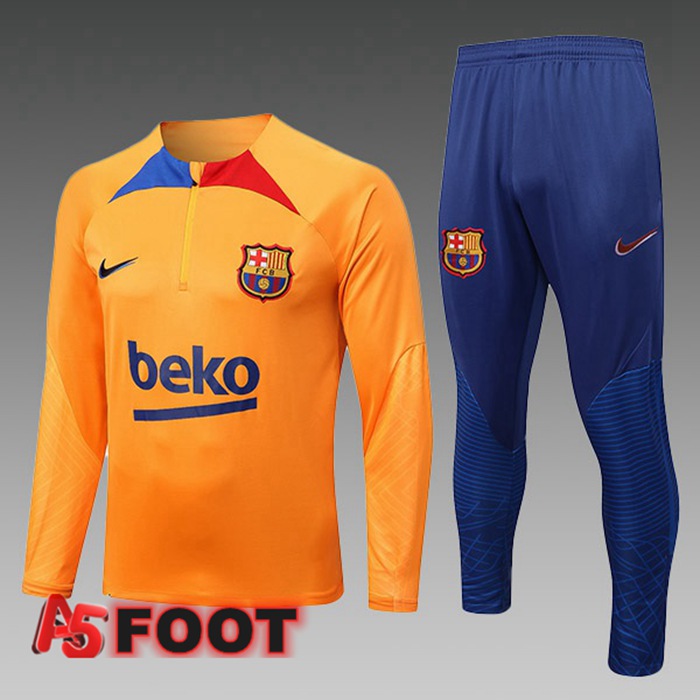 Ensemble Survetement de Foot FC Barcelone Enfant Orange 2022/2023