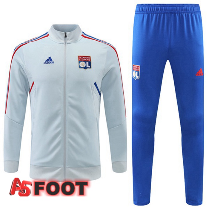 Ensemble Veste Survetement de Foot Lyon OL Bleu Gris 2022/2023