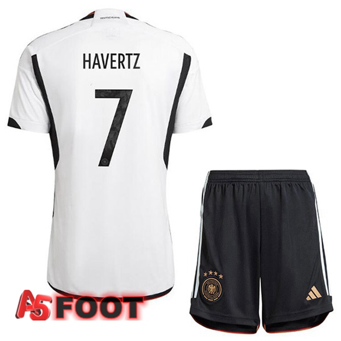 Maillot Allemagne (HAVERTZ 7) Enfant Domicile Noir Blanc Coupe du monde 2022