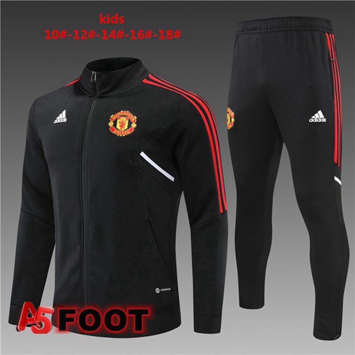 Ensemble Veste Survetement de Foot Manchester United Enfant Noir 2022/2023