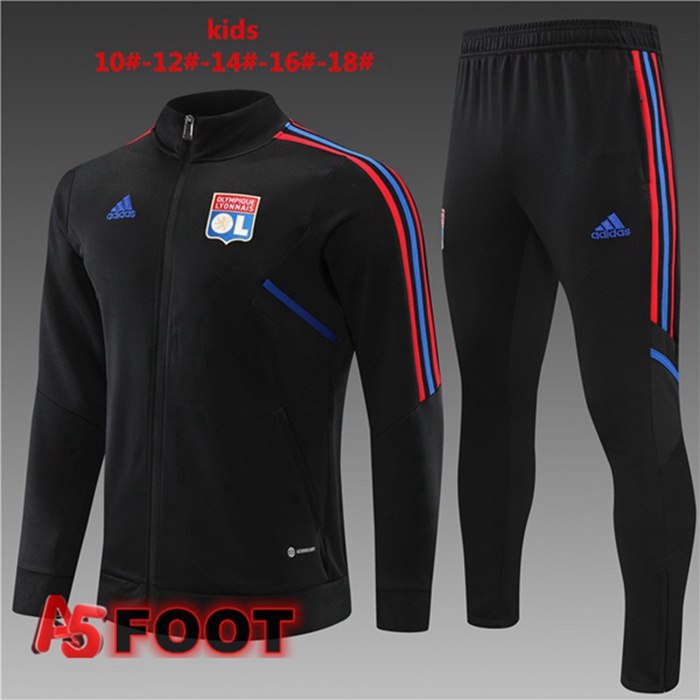 Ensemble Veste Survetement de Foot Lyon OL Enfant Noir 2022/2023
