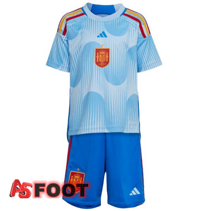 Maillot Equipe De Espagne Enfant Exterieur Bleu Blanc Coupe du monde 2022