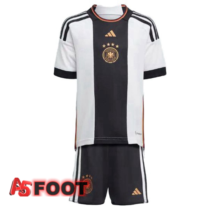 Maillot Equipe De Allemagne Enfant Domicile Noir Blanc Coupe du monde 2022