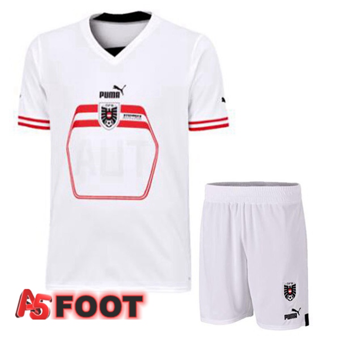 Maillot Foot Autriche Enfant Exterieur Blanc 2022/2023