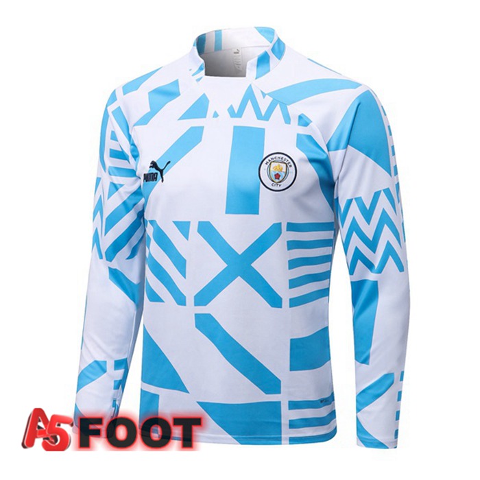 Training Sweatshirt Manchester City Homme Blanc Bleu 2022/2023