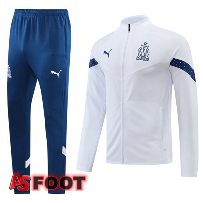 Ensemble Veste Survetement de Foot Marseille OM Blanc 2022/2023