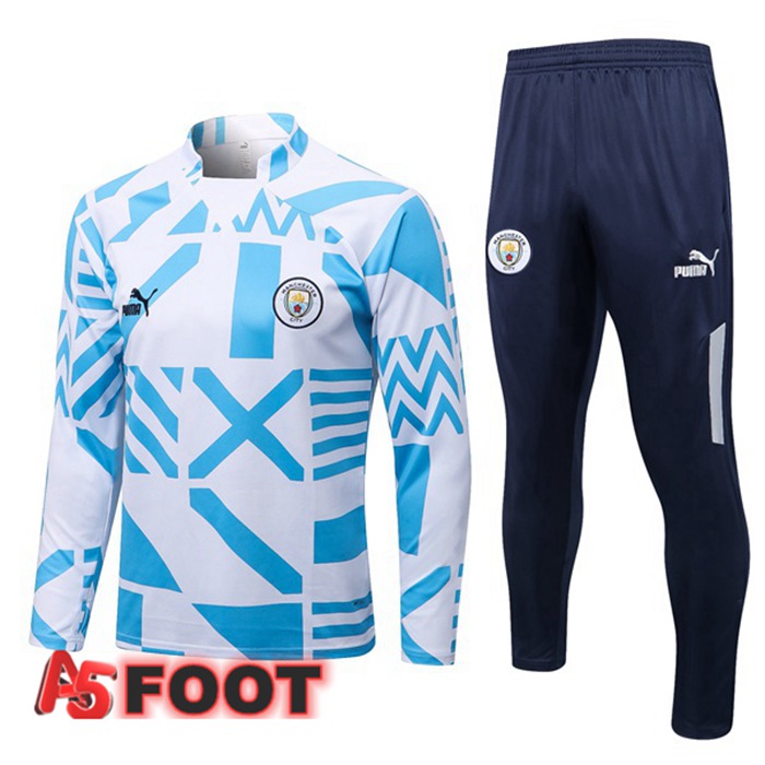 Survetement Foot Manchester City Blanc Bleu 2022/2023