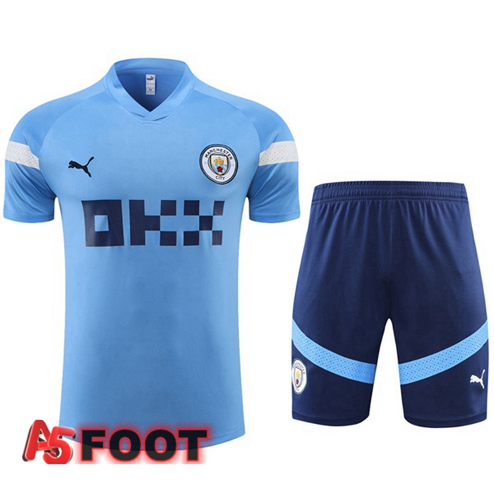 Training T-Shirts Manchester City + Shorts Bleu 2022/2023