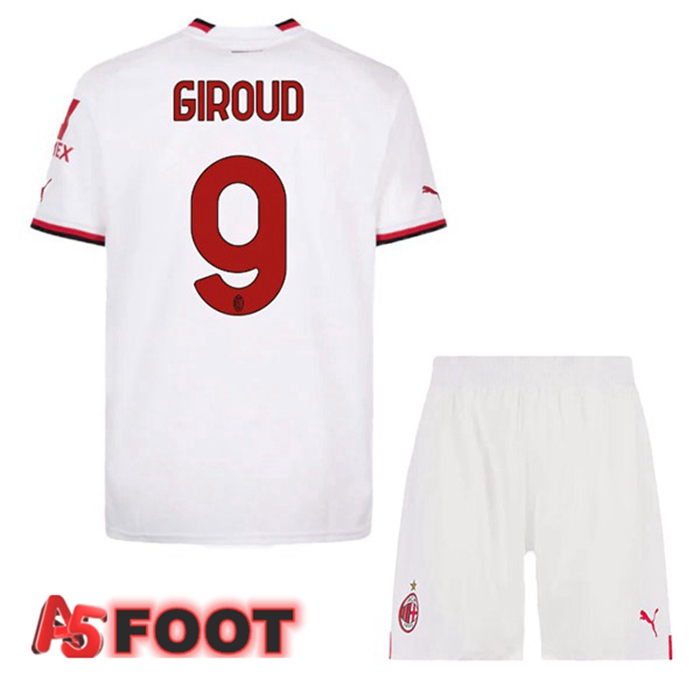 Maillot Foot Milan AC (GIROUD 9) Enfant Exterieur Blanc 2022/2023
