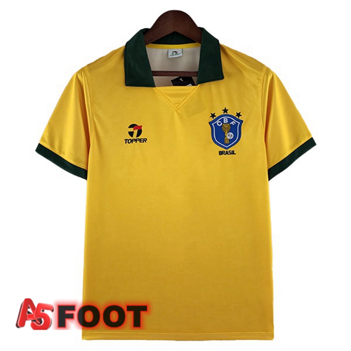 Maillot Foot Bresil Retro Domicile Jaune 1988