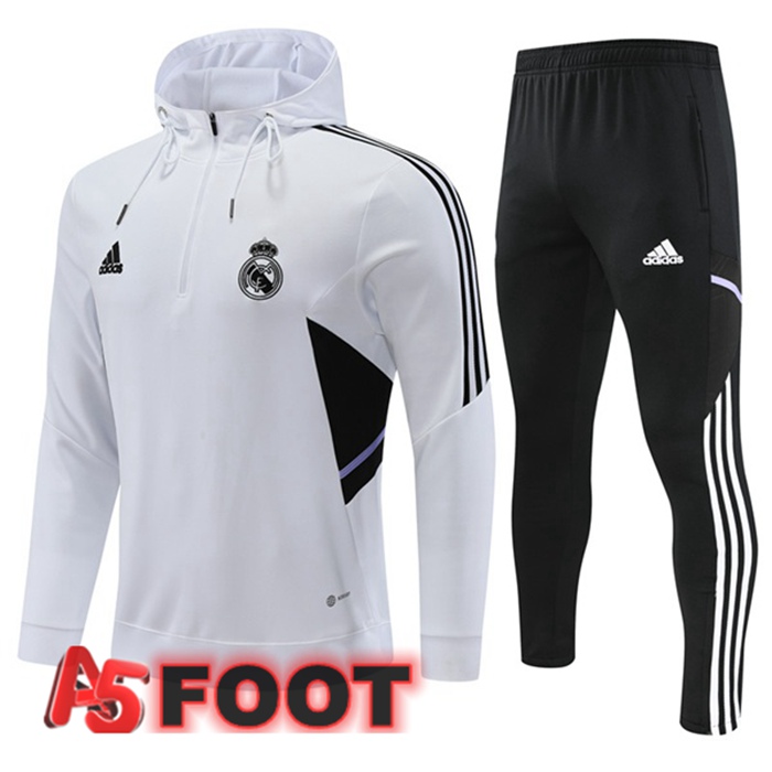 Ensemble Survetement Veste A Capuche Real Madrid Blanc 2022/2023