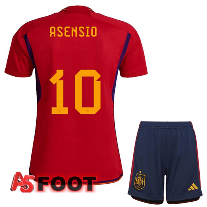 Maillot Equipe De Espagne (ASENSIO 10) Enfant Domicile Rouge Coupe du monde 2022